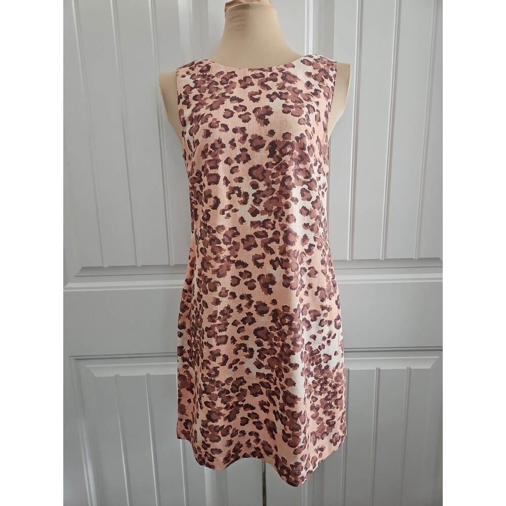 Minkpink Arden  Leopard Mini Shift Dress Viscose & Linen Lined Sleeveless Sz XS